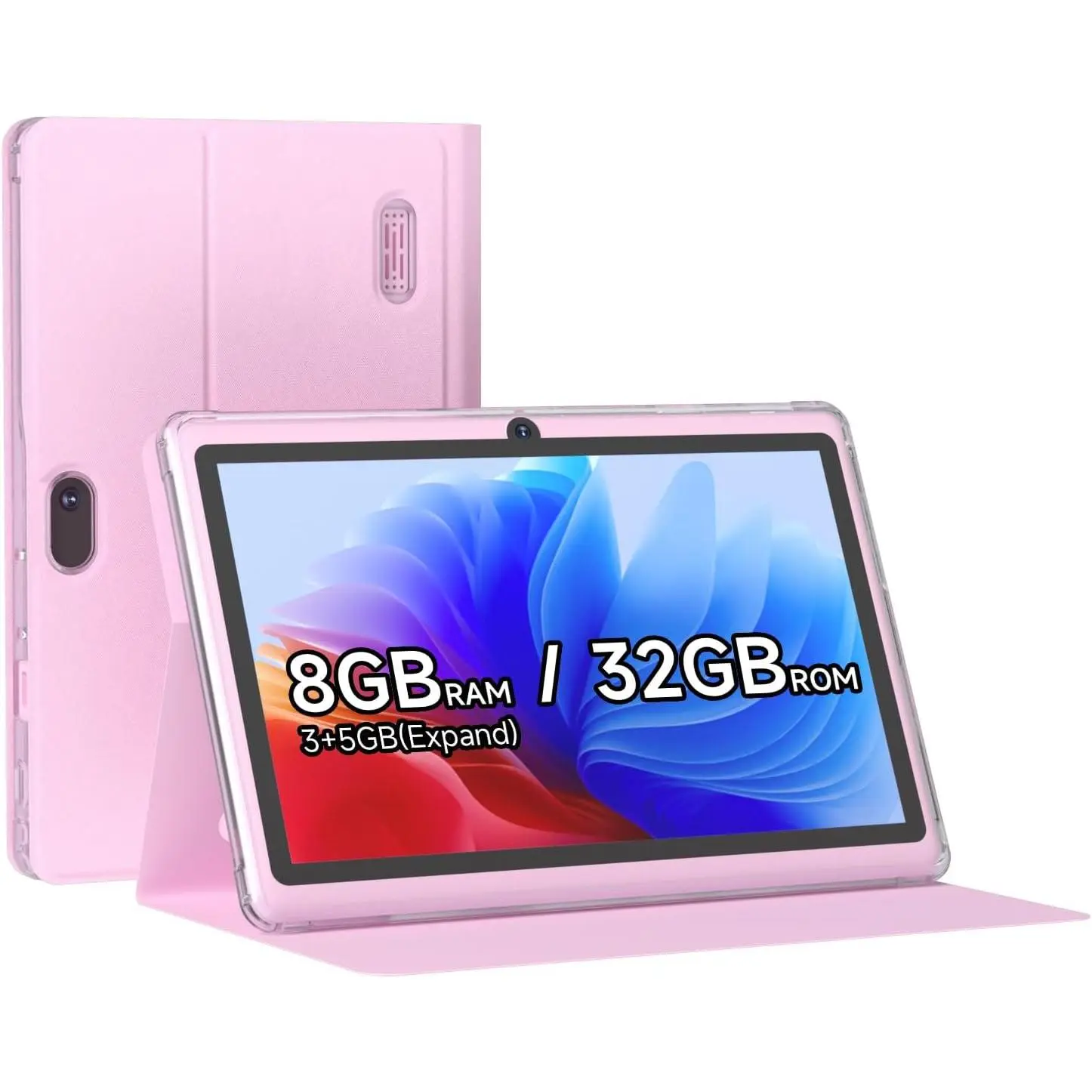 7 in Android 14 HD IPS Touchscreen Tablet - Portable, Lightweight Wireless Device for Daily Use with Quad-Core Processor, 8GB RAM, 32GB ROM (1TB Expandable), 2MP Front/5MP Rear Dual Cameras, WiFi 6, Bluetooth, 3000mAh Battery, Pink Case