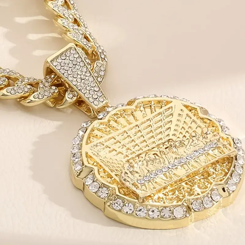 Men's Iced Out Last Supper Pendant Necklace, 14mm Cuban Link Chain, Gold Hip Hop Statement Jewelry