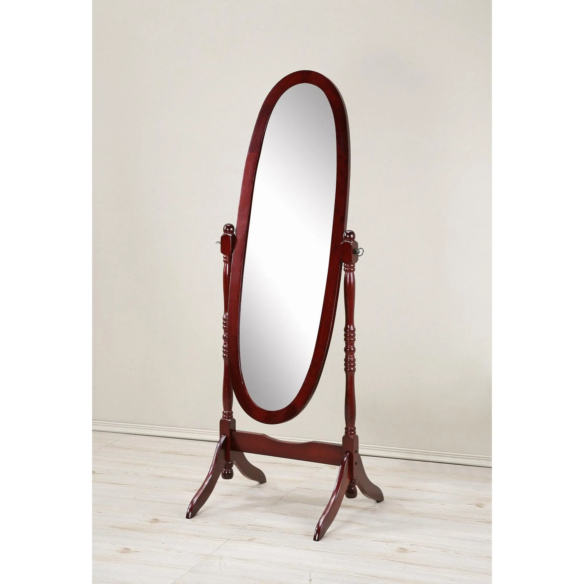 Traditional Style Wood Cheval Floor Mirror  in Cherry finish