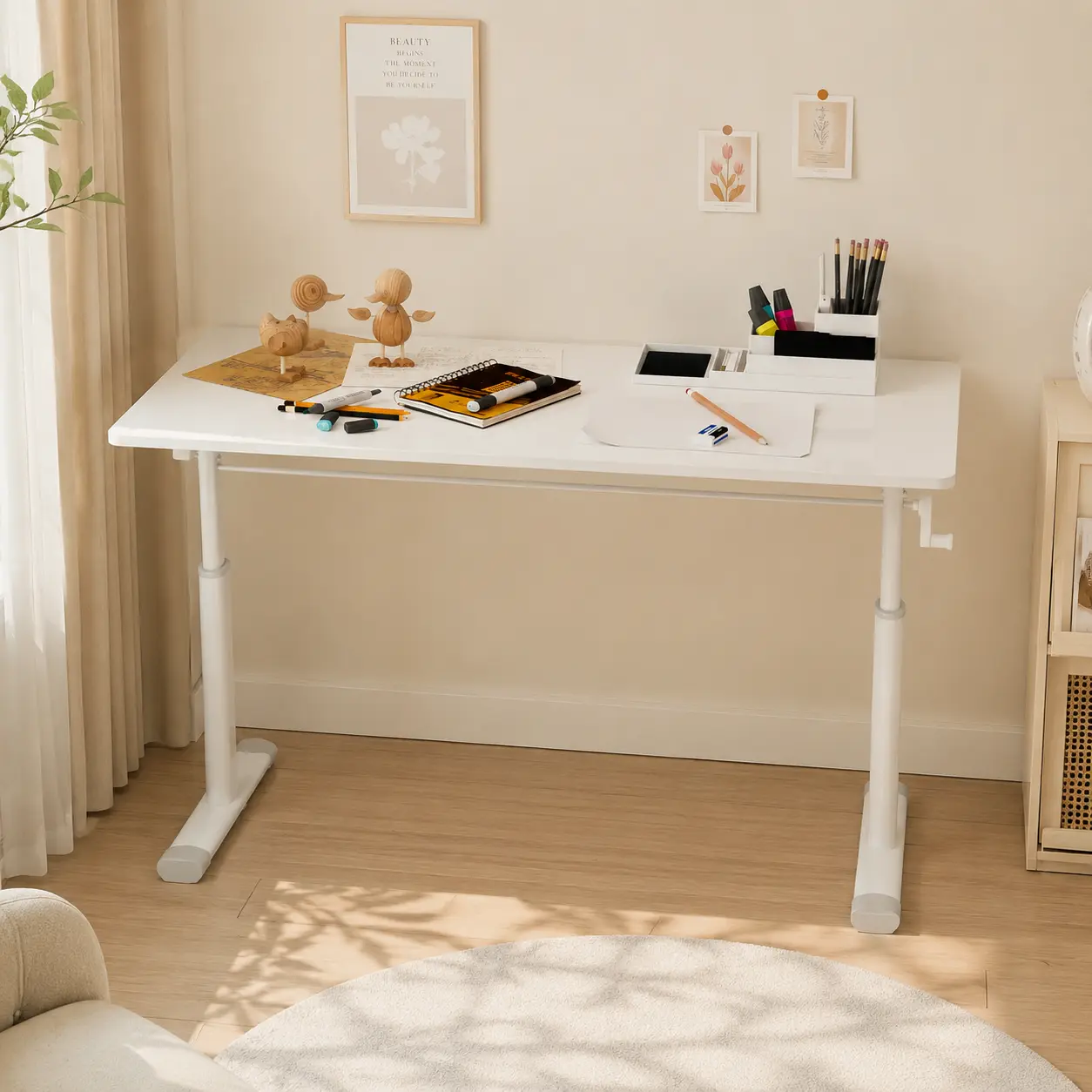 littleox Adjustable study desk suitable for children and adults, height-adjustable, multifunctional home office desk, compact design, desktop dimensions: 60cm × 120cm, white frame