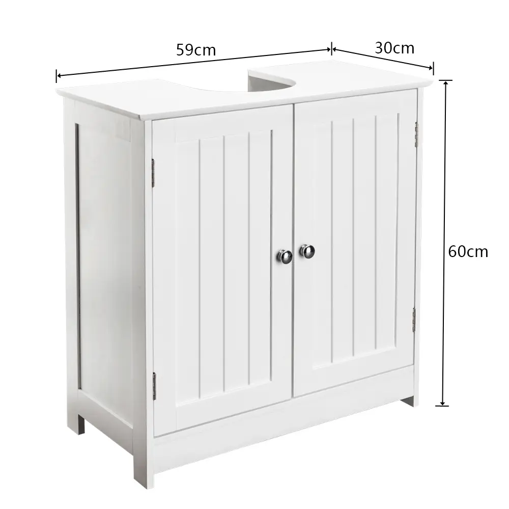 White MDF Bathroom Sink Storage Cabinet - Sturdy, Fine Workmanship, Slatted Doors, Waterproof, Space-Saving Solution, 23.6 x 11.4 x 23.6 inches, 24.25 lbs