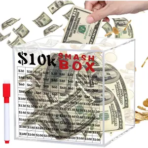 10k Smash Box for , Unbreakable Piggy  for Adults Save $10,000  Saving Challenge, Clear  Saver Box for   Break to Open (4.72 Inch)