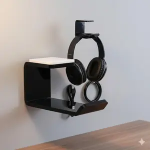 Anti-Slip Wall Mount Headphone Holder for Gaming Headphones, VR Gear & Bluetooth Earbuds. Scratch/Dust Proof, Secure Grip, for Gaming Desk, Studio, Nursery Room. Minimalist Hook.