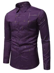 Men's Geometric Print Shirt, Collared Classic Long Sleeve, Luxurious Casual Button-Up, Fashion Business & Daily Wear, Perfect Gift Cs183