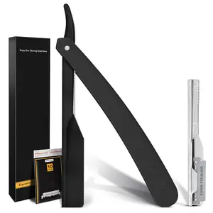 Professional Barber Straight Razor for Men – Black Straight Edge Razor with 10 Safety Blades Included