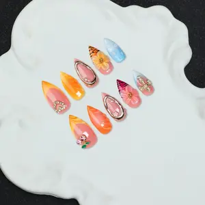 Handmade Almond Shape Nail Set, Nail Tips Kit, Y2K Baddie Style, pen-shaped, Nude Blue Colors, French Tip, Suitable for women and girls, exquisite gift