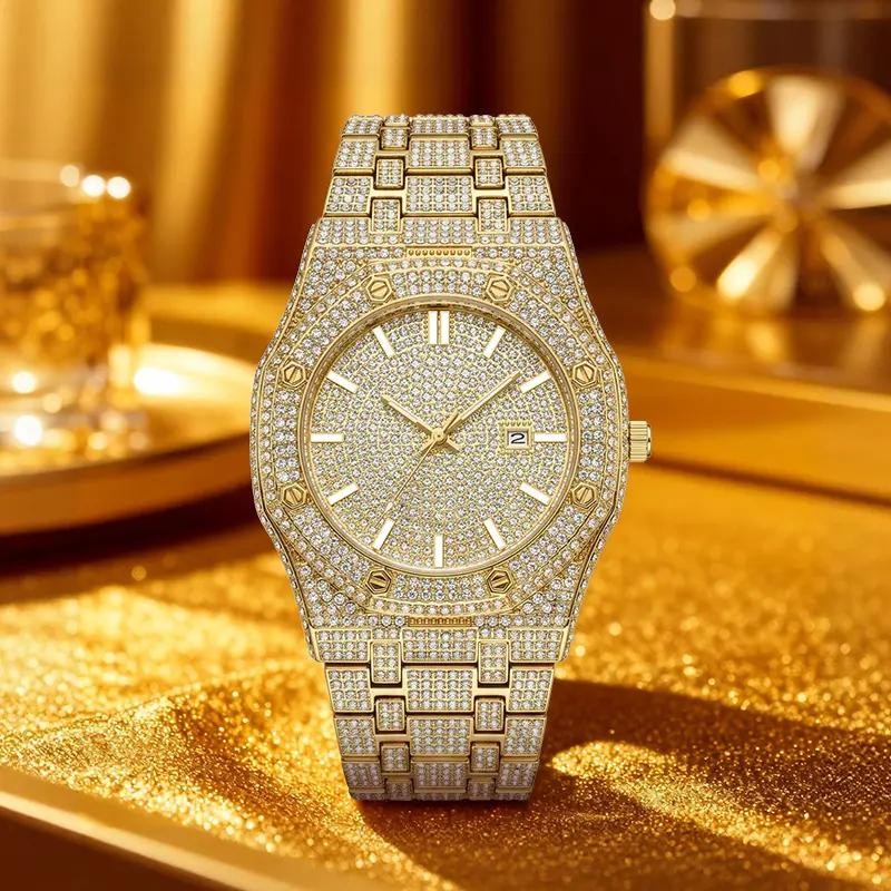 【DealsForYouDays】Luxury Rhinestone Embellished  summervibes Jumpstart sale Classic round dial -Dial Quartz Watch with Gift BoxIncluded Fashion Timeless Classic Watch Holiday Haul  Flash Sale diamond men  Shine at work, lead with brilliance.