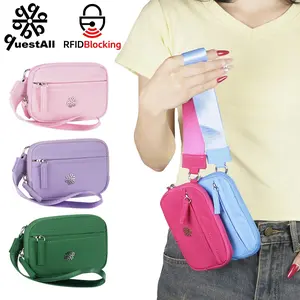 questAll Waterproof RFID Coin Purse for Women, Lightweight Nylon Travel Wallet with Wristlet, Multi-Zipper Card Holder 9102