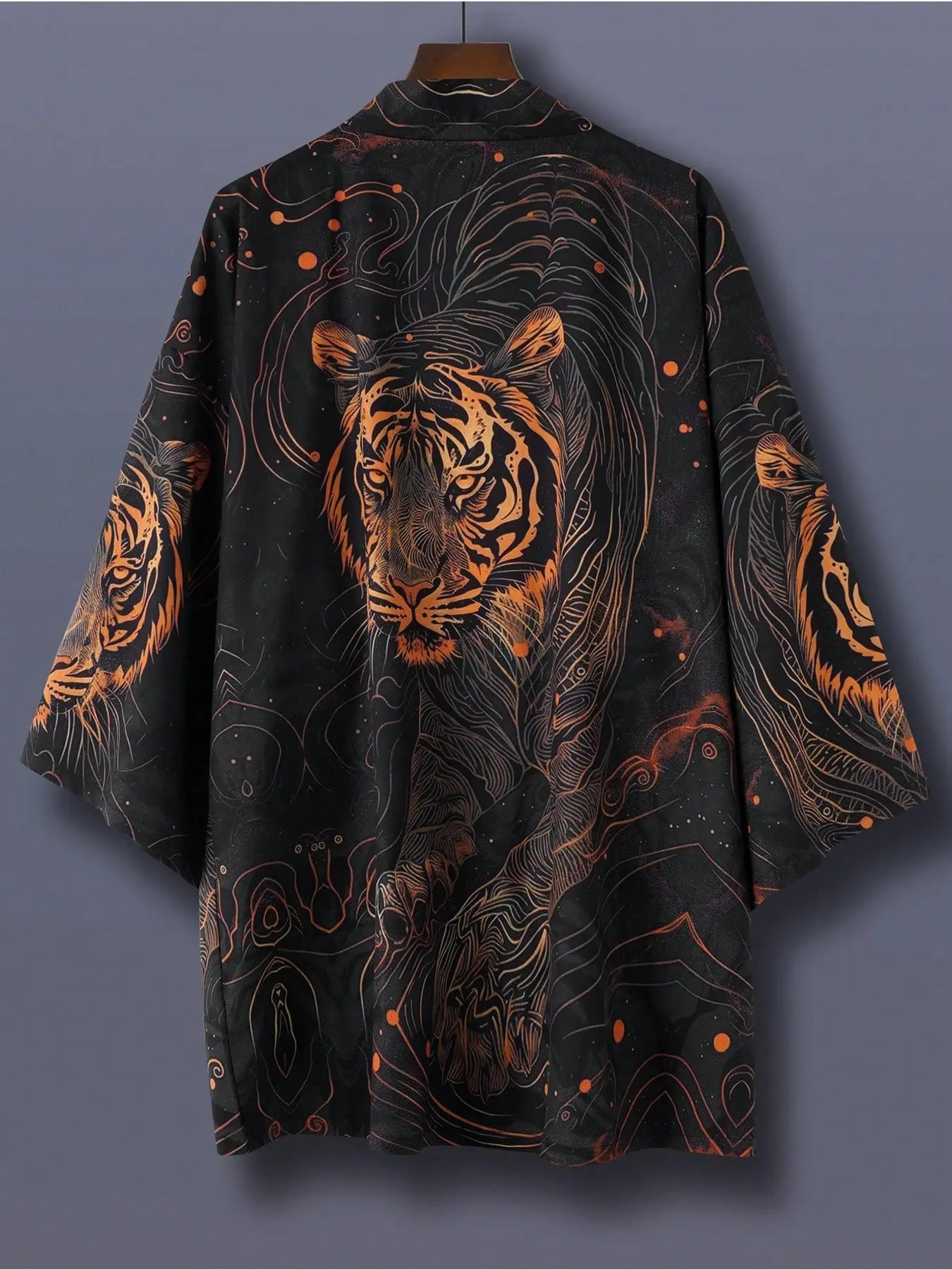 Unisex Loose Fit Streetwear Shirt, Japanese Style Kimono Seven-Quarter Sleeve Tiger Head Print Robe, Summer Casual Jacket for Couples