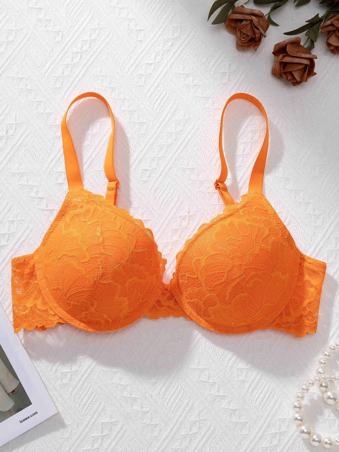 1 Sexy Lace Floral Women's Bra, Unlined Breathable Bra, Breathable Comfy Bra, Suitable for Daily Casual Wear, Push-Up Effect to Enhance Bust, Shaped Back, With Hook-and-Eye Closure and Underwire, 3D Cup Design