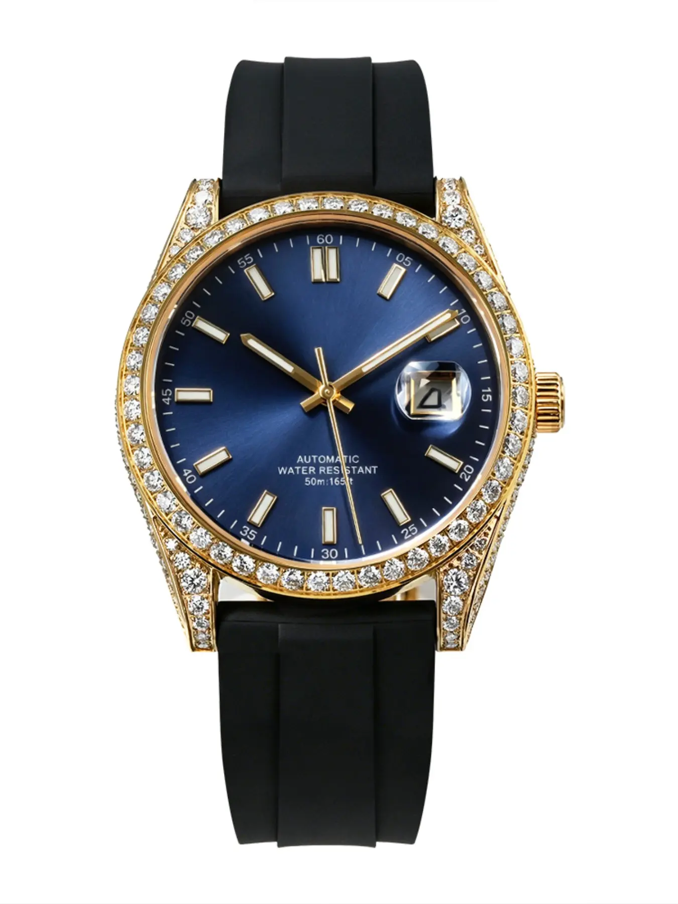 Mossanite Men's Luxury Mechanical Watch, Business Elegant Silicone Strap, Fashion Analog Round Face, Stainless Steel Case