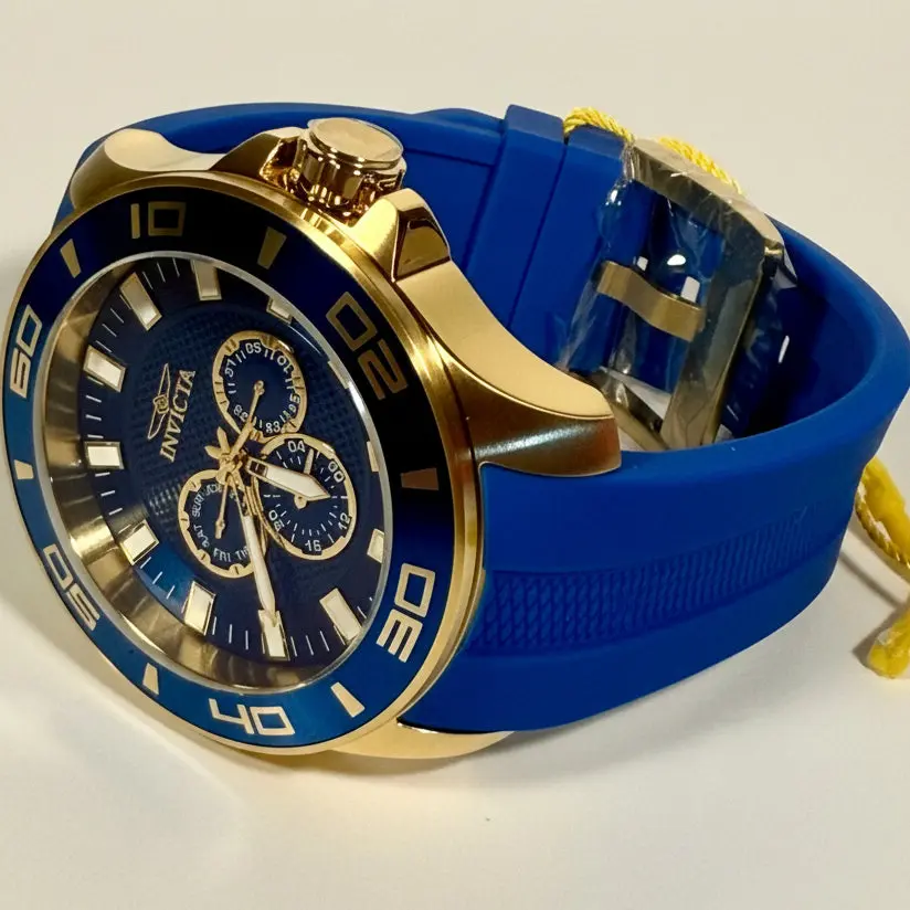 28002 Invicta Mens Pro Diver Impact Blue Dial Gold Tone Silicone 50mm 100m Watch