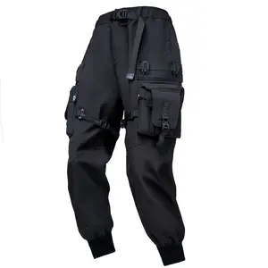 Ibp440 Niepce Black Techwear Fashion Cargo Pants with Straps