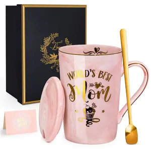 Doublewhale Mother's Day Gifts for Mom from Daughter Son husband - Funny & Unique Holiday Moms Mug Gift Boxed Set for Mothers Wife - Best 14Oz Marble Ceramic Coffee Cup with Lid Spoon Card a creative Valentine's Day gift idea, presented