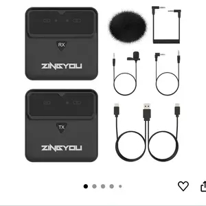 ZINGYOU Wireless Lavalier Microphones 2.4GHz 70m Audio Range V1 Black 1 Transmitter & 1 Receiver for SLR Cell Phones Camera Vlog YouTube Interview Streaming