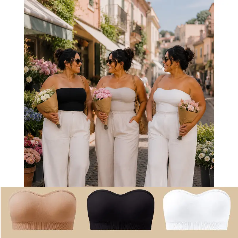 Plus Size Strapless Bra with Non-Slip Silicone, Seamless Padded Cup Wireless Tube Top for Large Busts, Casual and Party Wear, Strapless Bras, Bras For Large Bust
