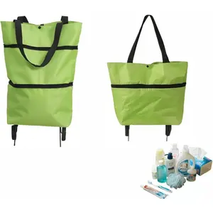 2-In-1 Foldable Shopping Cart with Wheels, Waterproof & Sturdy Grocery Bag, Collapsible Portable Rolling Tote, 33 Lbs Capacity, Oxford Fabric