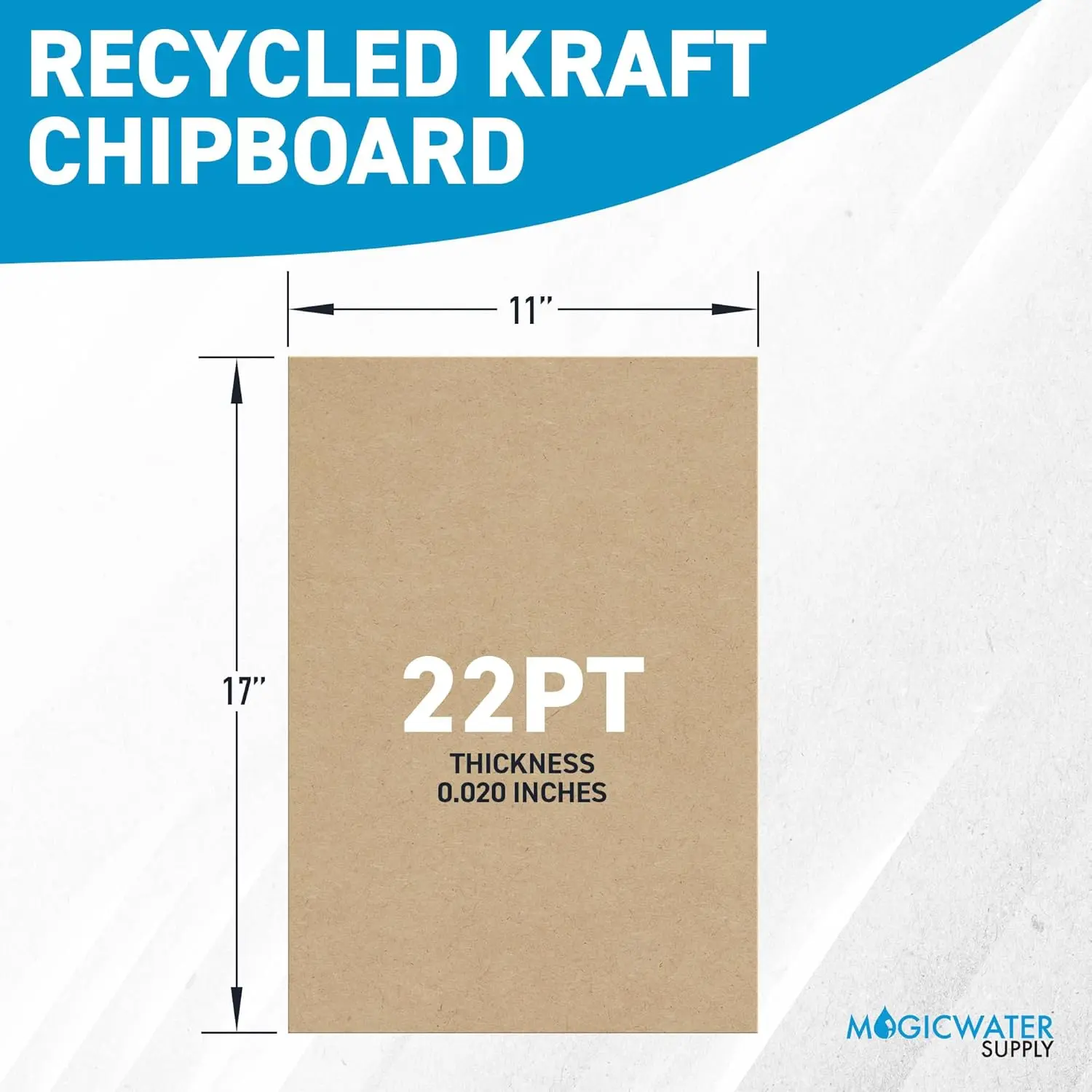 MagicWater Chipboard Sheet for DIY Projects - 11x17 Inch - 22 pt - Heavy Duty Kraft (0.020 Inch Thick) Paperboard, for Scrapbooking, Books, Picture Frame Backing, Arts Project & Crafts