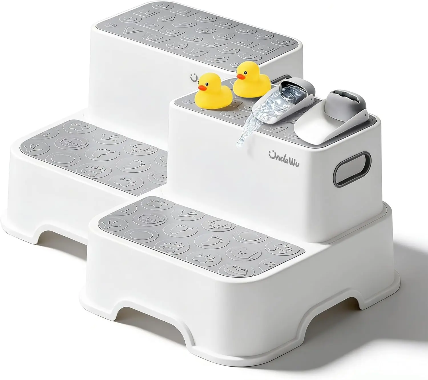 UNCLE WU 2 Pack Step Stool for Kids & Adults –Non-Slip Stools for Bathroom, Kitchen, Bedroom,Toilet Potty Training – Gray White Home Interior