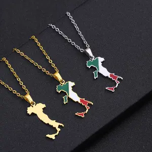 Stainless Steel Italy Map Flag Pendant Necklace Gold Silver Color Men Women Ethnic Map Jewelry Patriotic Gift