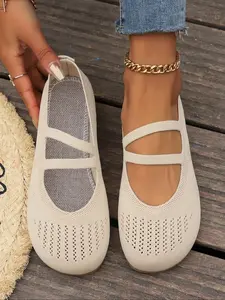 Women's Solid Color Knit Flat Shoes, Lightweight Slip-On Casual Footwear, Breathable Closed Toe Design for Summer, Stylish and Versatile Daily Wear