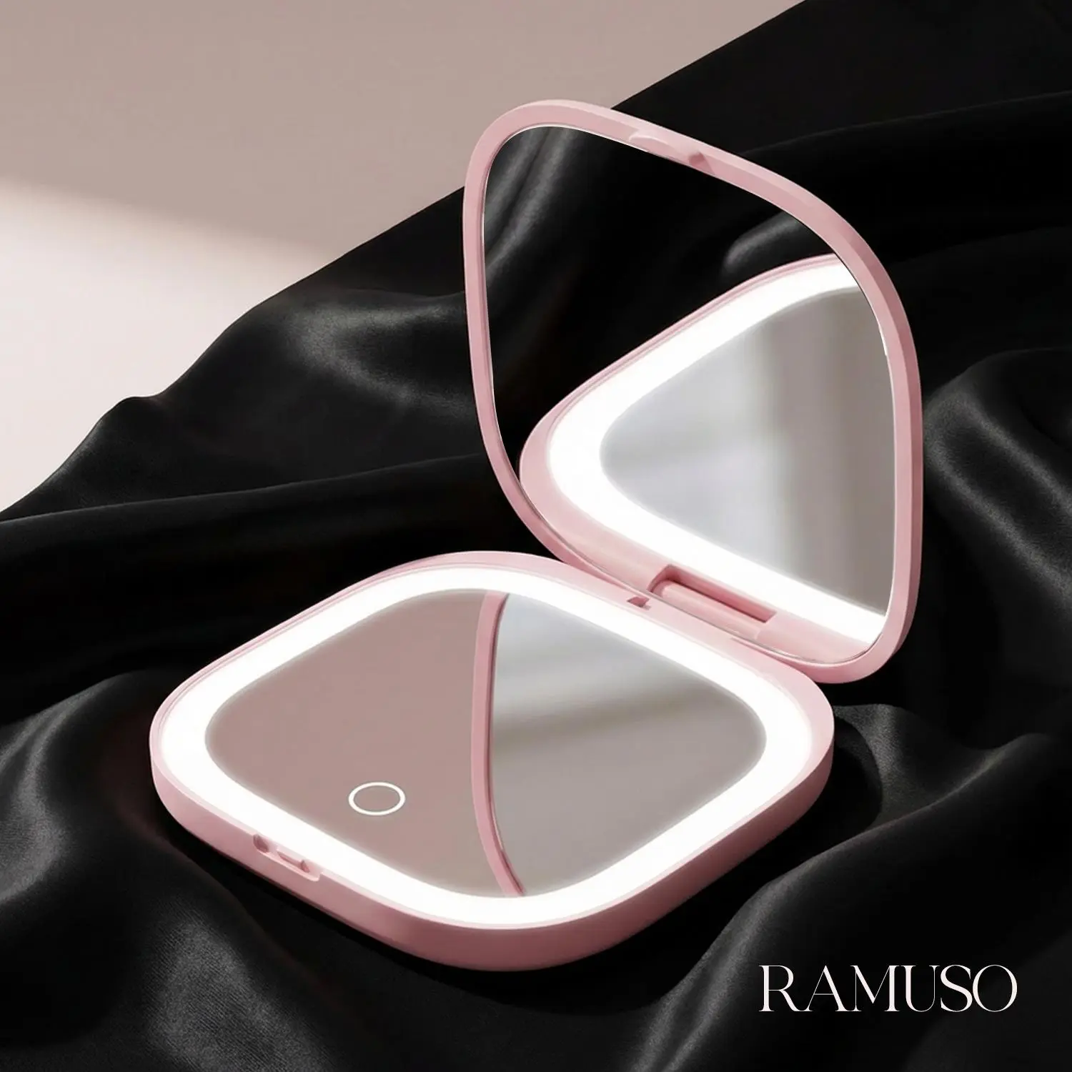 RAMUSO LILAC Series Rechargeable LED Compact Makeup Mirror - 1x/5x Magnification, Dimmable Double-Sided Travel Hand Mirror, Mini Gadget for Purse, Women's Gift Idea for Girlfriend, Travel Hand Mirrors, Rechargeable Makeup Mirror