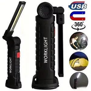 Outdoor Multifunctional Folding Light, Portable COB Work Lamp with Magnetic Base and Hook, USB Rechargeable Flashlight, Rechargeable Torch, Battery Display, 360° Rotation