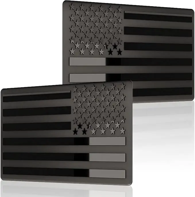 Embossed 3D Metal All Black American Flag Emblem Decal Stickers (1 Pair), Matte Black 5" x 3" Patriotic USA US Flag Car Decals Bumper Stickers for Truck, Window, Motorcycle, Support US Military