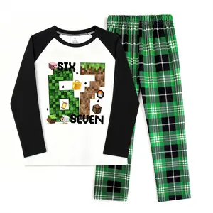 Kids Long-sleeved set Funney 67 SIX SEVEN pajama set for boys and girls plaid pajama pants for children aged 3 to 10. R-26