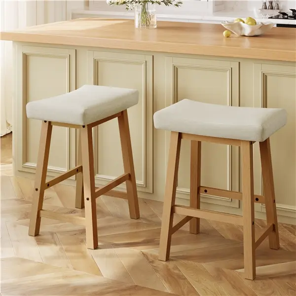 Yaheetech Armless Counter-Height Bar Stools (Set of 2/3/4), 24in Backless Curved Saddle Seats with High Density Fabric Upholstered Cushions & Solid Wood Legs, for Kitchen Island, Brunch, Bar Decor