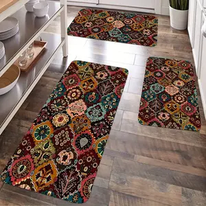 JIT 2/3pcs Kitchen Flannel Bohemian decorative carpet set, Boho runner rug, flannel floor mat anti-slip washable soft carpet, suitable for kitchen, laundry room, corridor floor running mat carpet