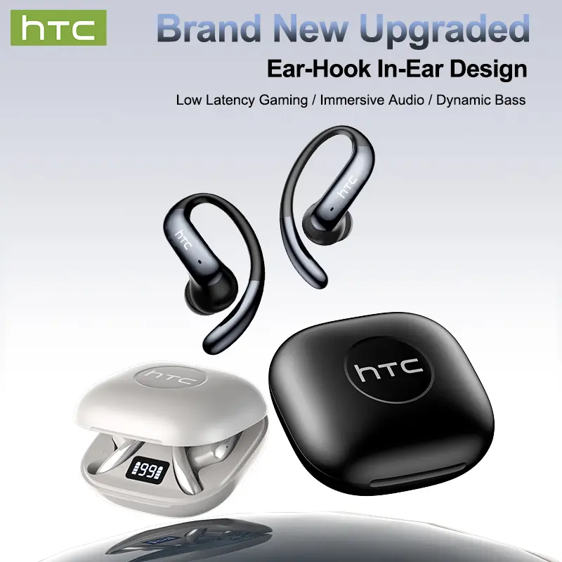HTC NE63 True Wireless Earbuds Bluetooth 6.0 Earphones, 35 hours of battery life, HiFi Stereo, High Definition Calls, Waterproof Wireless Earphones, Suitable for Office, Sports, Study and Audio Calls, Built in Microphone, Gaming Bluetooth Headphones