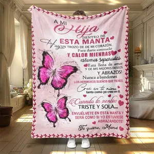 Butterfly & Letter Pattern Blanket, 1 Count Soft Warm Throw Blanket, Air-conditioned Room Blanket, Warm Nap Blanket for Home Office Travel,  Holiday Gift Choice, Slogan Print Blanket