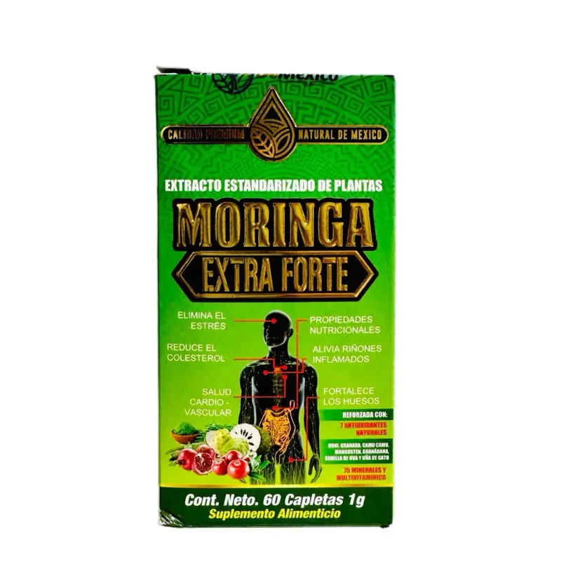 Moringa Extra Forte Con Extracto de Plantas 60 Caps Natural de Mexico - Supports Heart Health, Reduces Stress, and Improves Cardiovascular Function