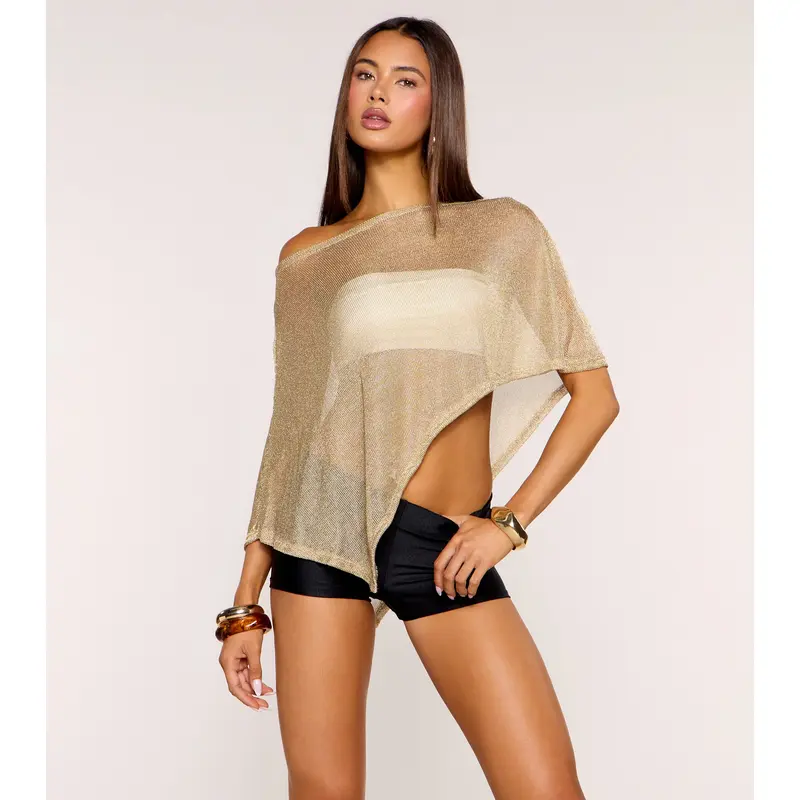 Island Luxe Metallic Knit Poncho