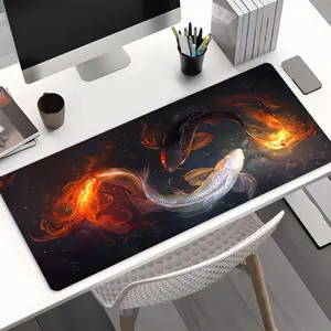 Flame Yin and Yang Lucky Koi Large Gaming Mouse Pad, Aesthetic Desktop Protective Pad, Washable Rubber Pad Non-Slip Lock Edge Multi-Size Mouse Pad Desktop Accessory Suitable For Home Office, Good Gift for Family and Friends