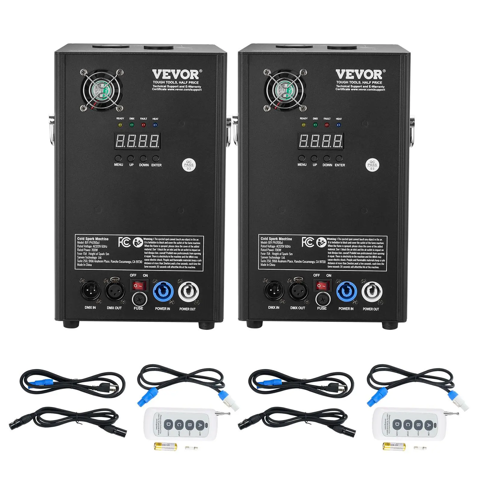 【Backtoschool】VEVOR Cold Spark Machine, 2 Pack 700W Output Fireworks Controllers, 6.6-16.4ft Adjustable Height, with Advanced DMX System,LED Screen,Portable Handle, Aluminum Alloy for Stage DJ Wedding Event,Party
