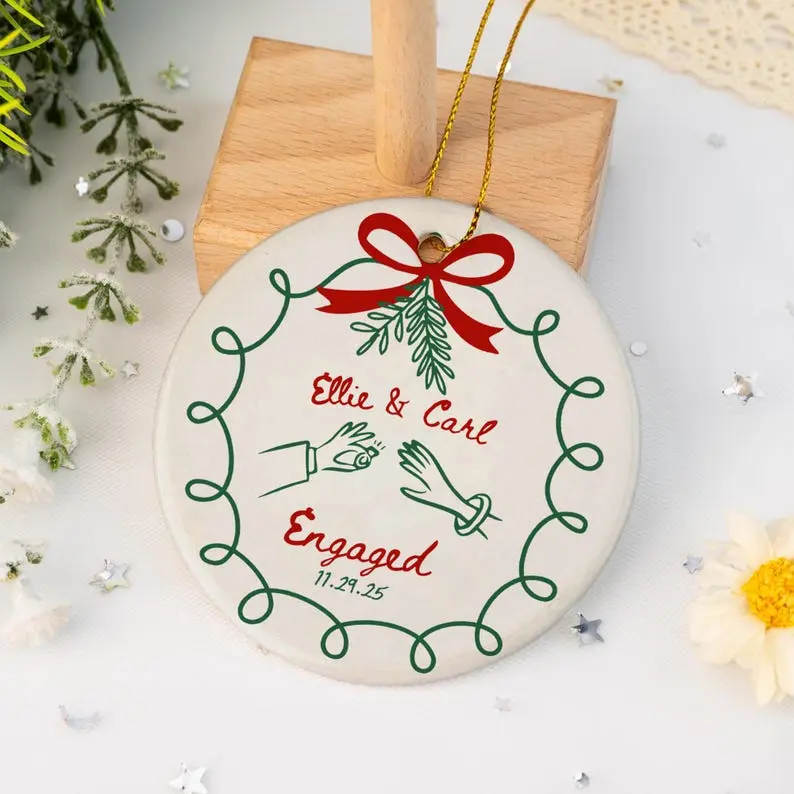 Personalized Engagement Gift for Engaged Couples, Future Mr and Mrs Ornament, Custom Couple Keepsake, First Christmas Engaged Gift, Wedding Date Ornament