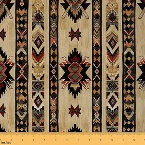 Feelyou Waterproof Wood Southwestern Upholstery Fabric by the Yd - Ethnic Geometric Pattern, Exotic Stripes for Tribal Native American Indian Decor, Ethnic Print Panels, Vintage Ethnic Prints