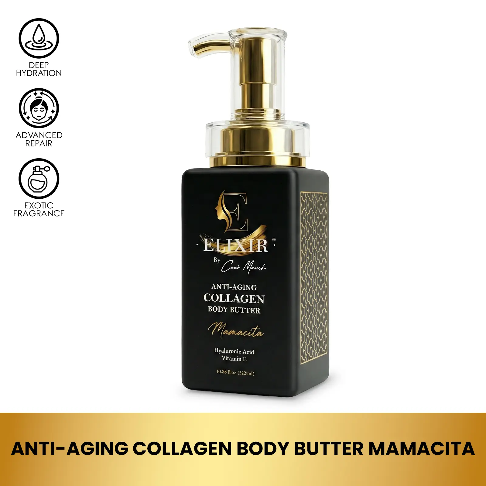 Elixir by Cocó March Mamacita Body Butter Cream - 8.5 fl oz Hydrating Lotion with Collagen & Hyaluronic Acid for All Skin Types