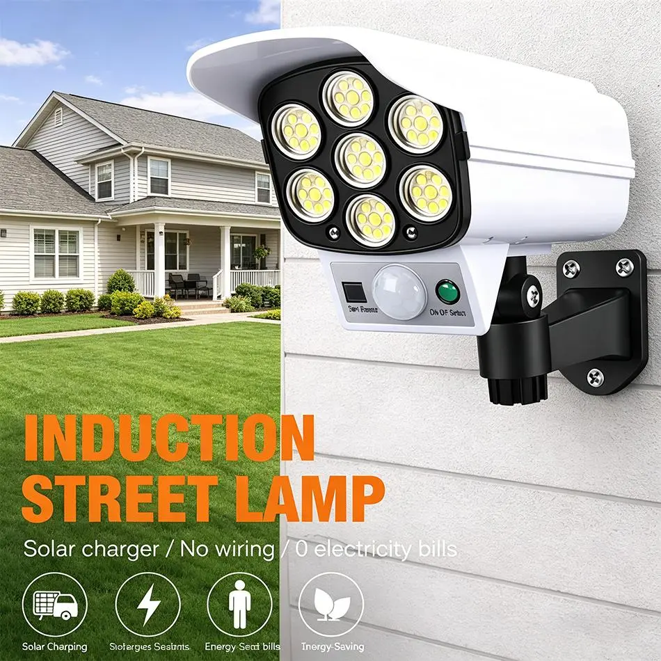 1:1 Fake Security Camera with Solar Light - Motion Sensor, 800 Lumen, No Wiring Needed, Remote Control, Solar Rechargeable, Scare Away Intruders for Home & Garden Security
