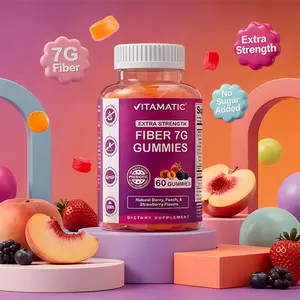 Vitamatic Prebiotic Fiber Gummies 7G Extra Strength - 60 Gummies, Natural Berry, Peach & Strawberry Flavors, Zero Sugar Added, Dietary Supplement