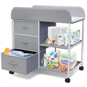Portable Baby Changing Table and Diaper Station on Wheels, Nursery Furniture for Newborns with 3 Baskets, Waterproof Pad, Sturdy Steel Frame, Baby Items