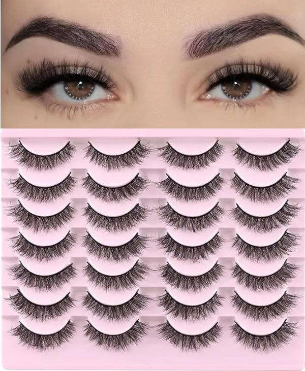 FARRED Natural Lashes Short Eyelashes Wispy False Mink Lash Pack 14 Pair Natural Look Fluffy Cat Eye Strip Eyelash Small Fake Lashes Full Pestañas Sets for MUA and Beginners Daily Makeup (F1 | 8-14mm)