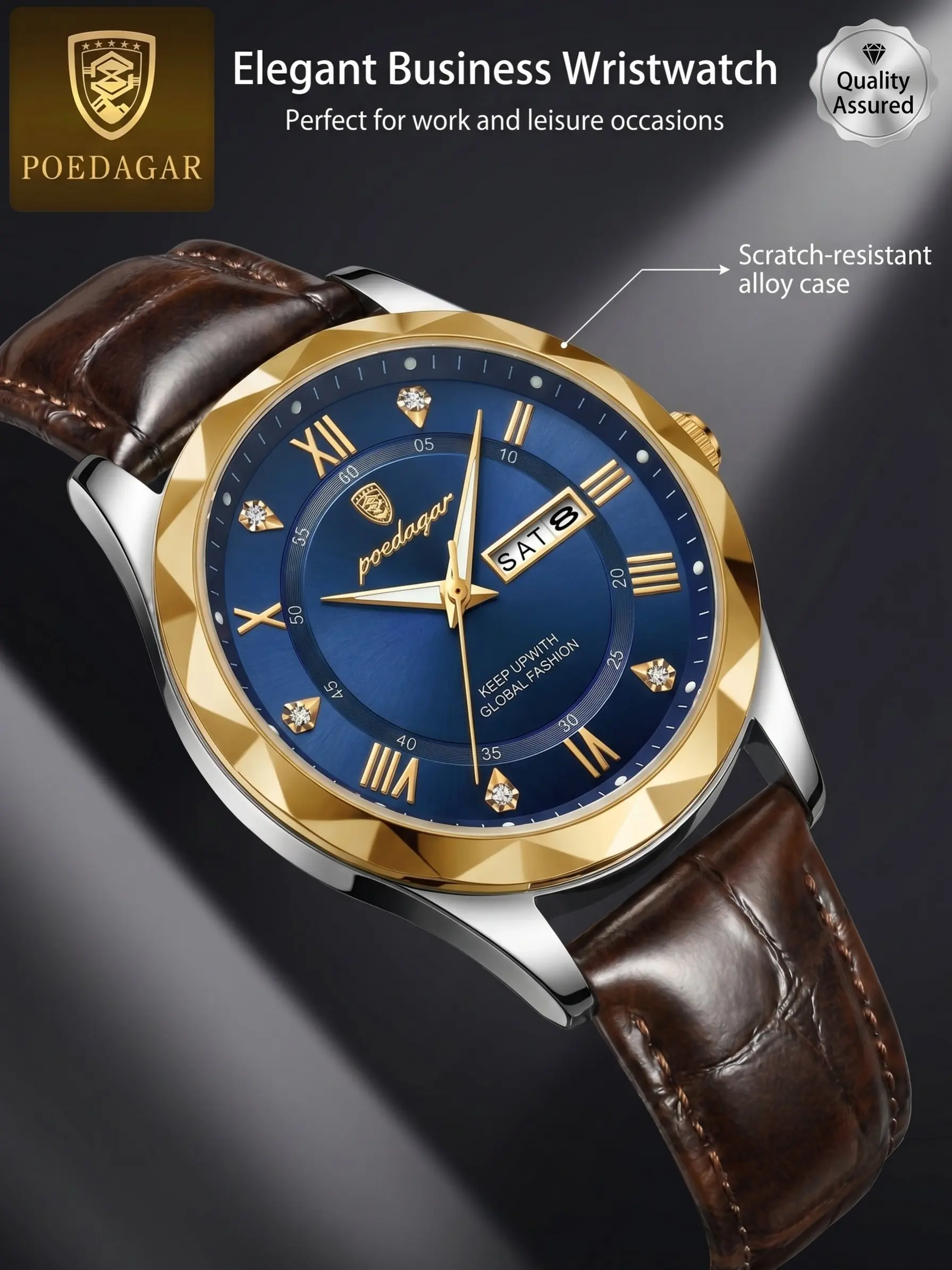 Men's Luxury Quartz Analog Wristwatch, Quartz Analog Timepiece, 30m Waterproof, Roman Numerals, Diamond Dial, Independent Calendar, Stainless Steel, Business Style, Gift for Men, Business Fashion Watches