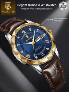 Men's Luxury Quartz Analog Wristwatch, Quartz Analog Timepiece, 30m Waterproof, Roman Numerals, Diamond Dial, Independent Calendar, Stainless Steel, Business Style, Gift for Men, Business Fashion Watches