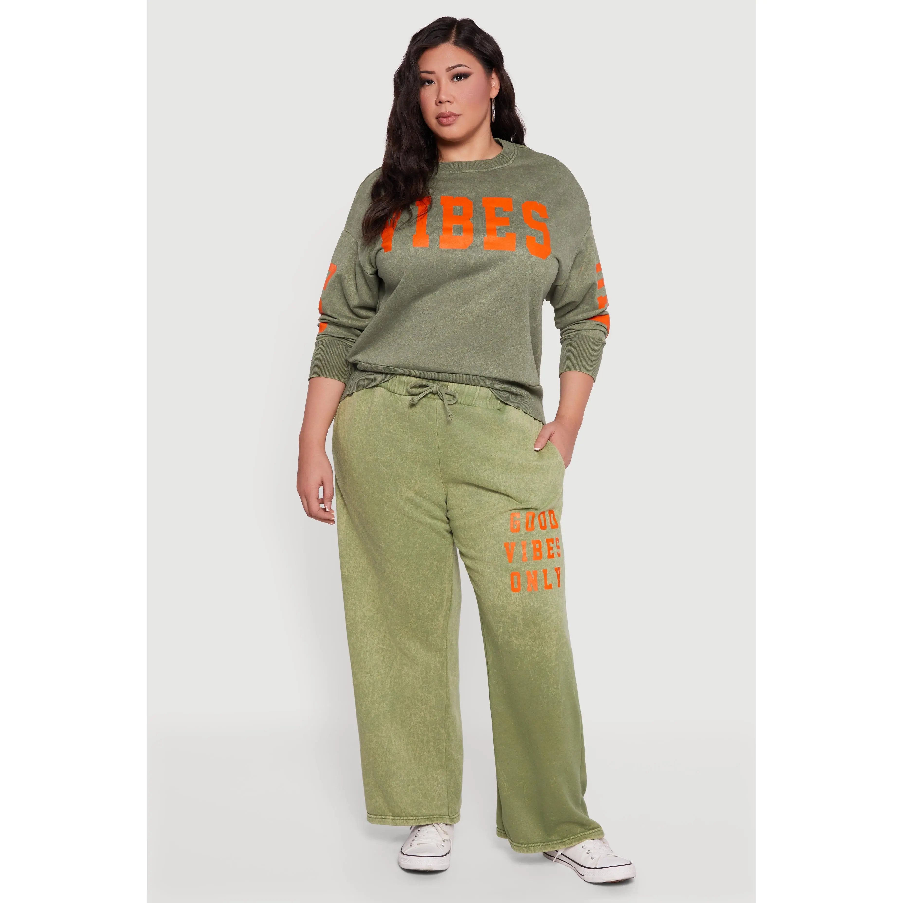 Plus Size Acid Wash Good Vibes Only Graphic Sweatpants