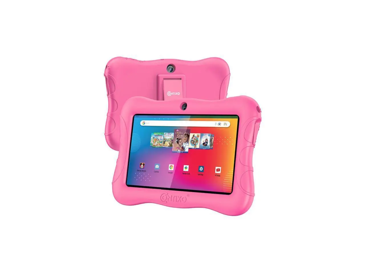 Contixo V9 Kids Tablet 7 Inch HD Display, 32GB Storage, Bluetooth, Wi-Fi, Dual Cameras, Parental Control, Silicone Protective Case and 50 Disney eBooks Included (2023 Sep New Version, Pink)