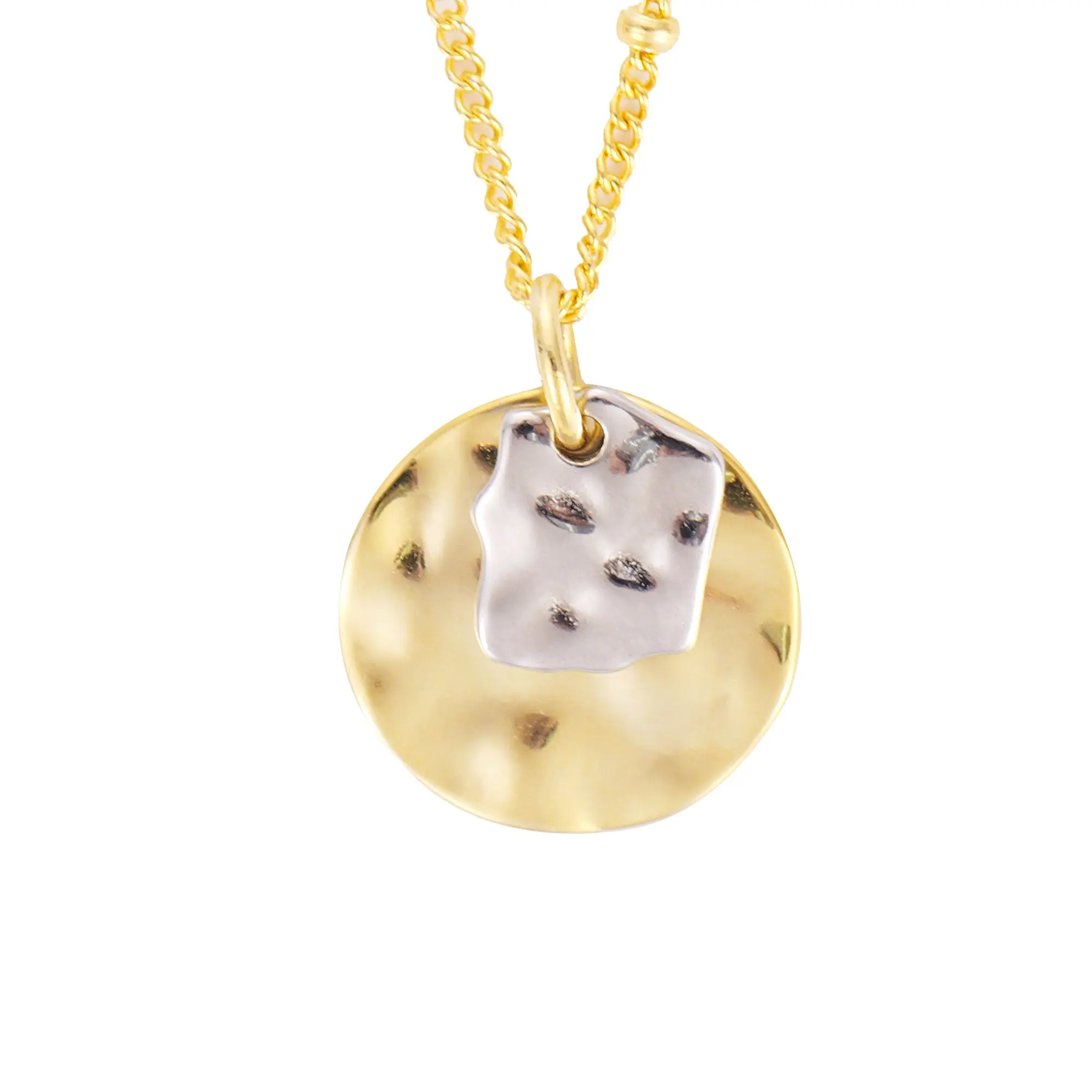 Dainty Coin Charm Pendant Necklace in Precious Sterling Silver in Yellow Gold Plating