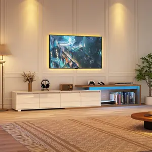 Extendable TV Stand with LED Light, Modern Entertainment Center for up to 120 Inch TV, Wood TV Media Console with 2 Drawers & 2 Cabinets for Living Room Bedroom, 75"-110"